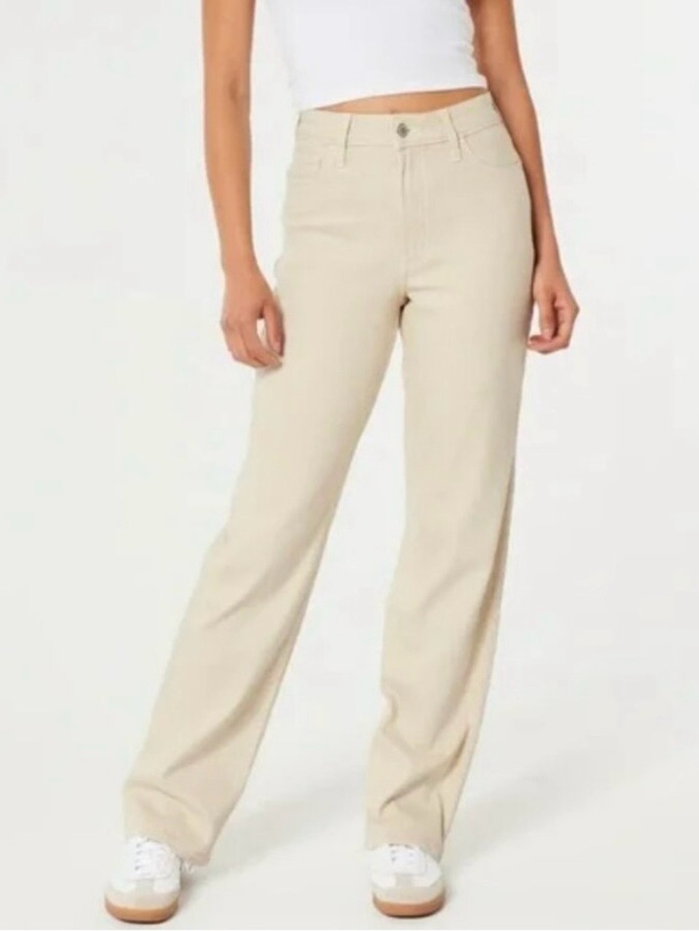 Hollister Ultra High-Rise Dad Straight Leg Jeans Cream Tan 20L” X 33L” NWT